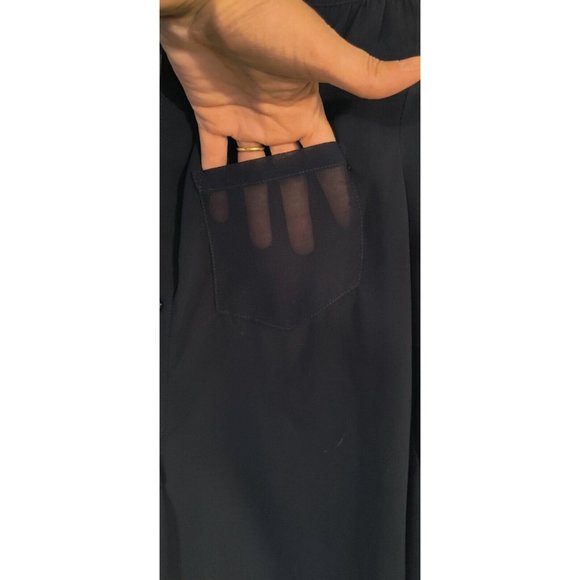 BEE STITCHED NAVY SHEER LIGHT WEIGHT POCKET BLOUSE SHIRT WOMENS SIZE LARGE L - Picture 9 of 10